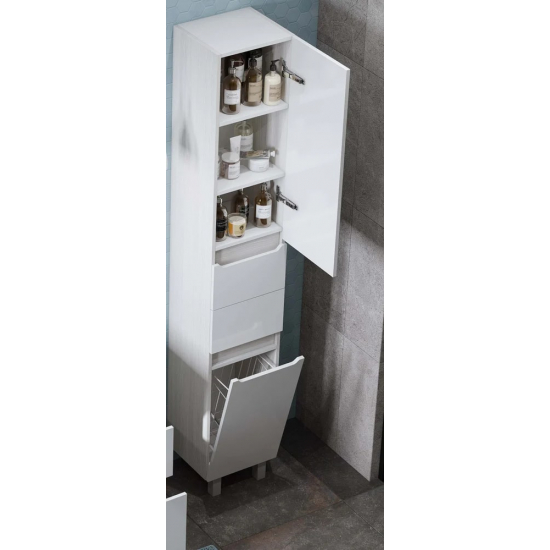 Шкаф-пенал АКВАТОН Дакота белый/выбеленное дерево с бельевой корзиной