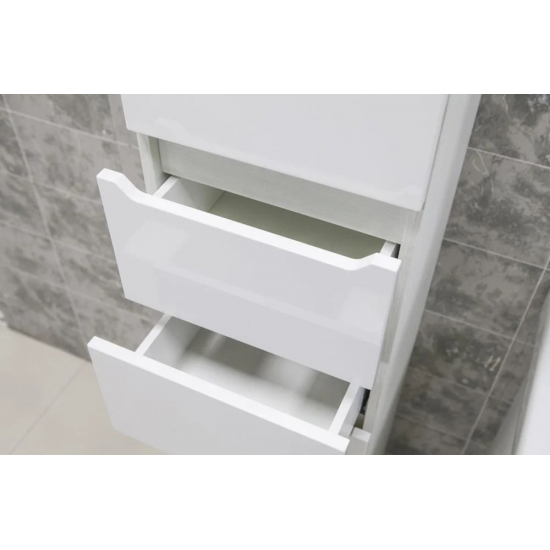 Шкаф-пенал АКВАТОН Дакота белый/выбеленное дерево с бельевой корзиной