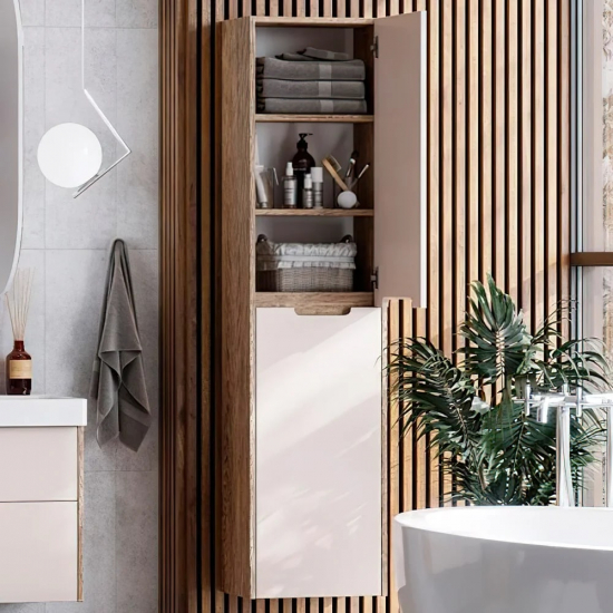 Шкаф-пенал АКВАТОН Оливия бежевый/дуб веллингтон