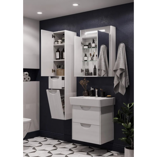 Шкаф-пенал АКВАТОН Сильва L дуб полярный, с бельевой корзиной