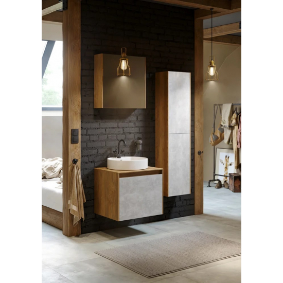 Шкаф-пенал AQWELLA 5 stars Mobi 35 бетон светлый, дуб балтийский