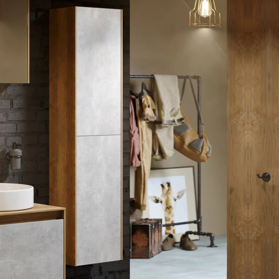 Шкаф-пенал AQWELLA 5 stars Mobi 35 дуб балтийский, бетон светлый