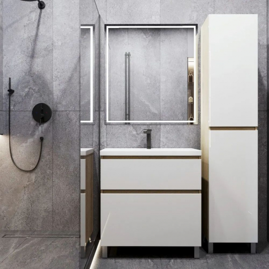 Шкаф-пенал AURA Аврора 40 Н фасад белый/дуб эльвезия