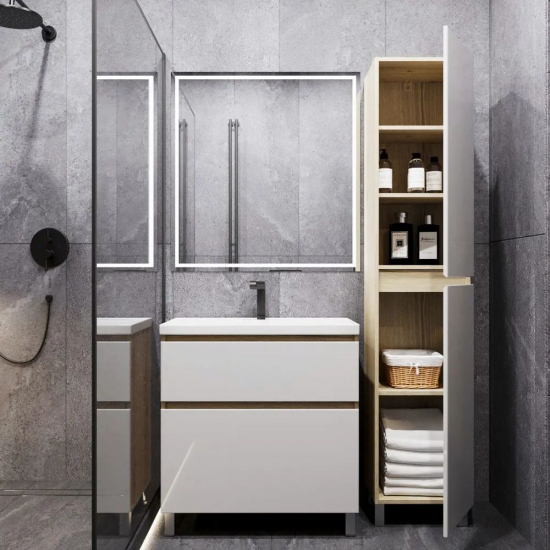 Шкаф-пенал AURA Аврора 40 Н фасад белый/дуб эльвезия