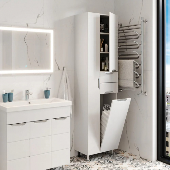 Шкаф-пенал AURA Люкс 52 с бельевой корзиной, белый