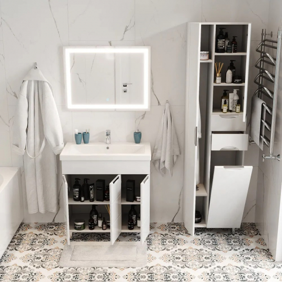 Шкаф-пенал AURA Люкс 52 с бельевой корзиной, белый