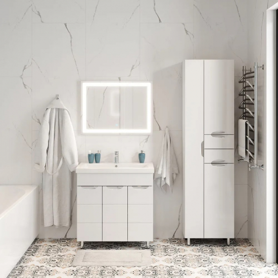 Шкаф-пенал AURA Люкс 52 с бельевой корзиной, белый