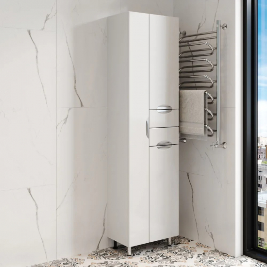 Шкаф-пенал AURA Люкс 60 с бельевой корзиной белый