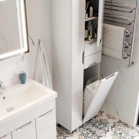 Шкаф-пенал AURA Люкс 60 с бельевой корзиной белый