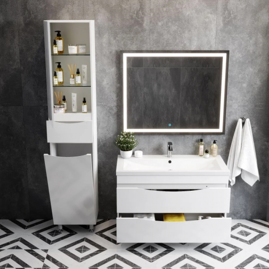 Шкаф-пенал AURA Палермо 40-1 с бельевой корзиной левый, белый 