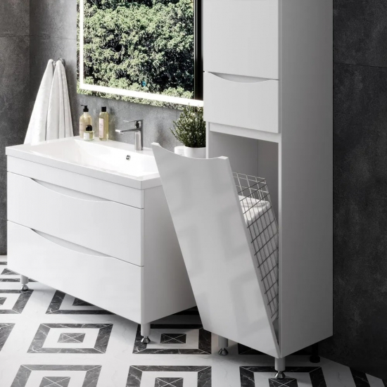 Шкаф-пенал AURA Палермо 40-1 с бельевой корзиной правый, белый