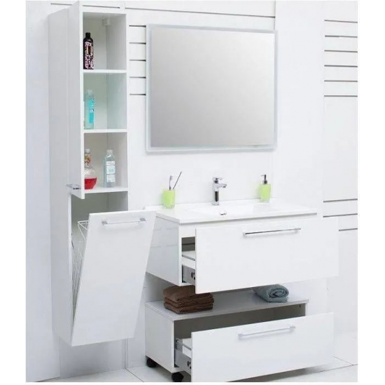 Шкаф-пенал DE AQUA Тока 1S с бельевой корзиной  30 L левый белый