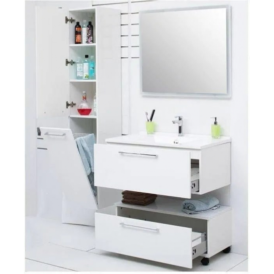 Шкаф-пенал DE AQUA Тока 1S с бельевой корзиной  30 L левый белый