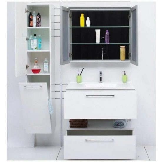 Шкаф-пенал DE AQUA Тока 1S с бельевой корзиной  30 L левый белый