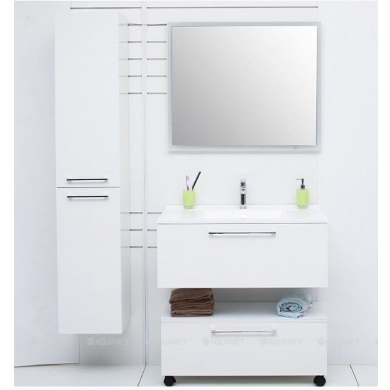 Шкаф-пенал DE AQUA Тока 1S с бельевой корзиной  30 L левый белый