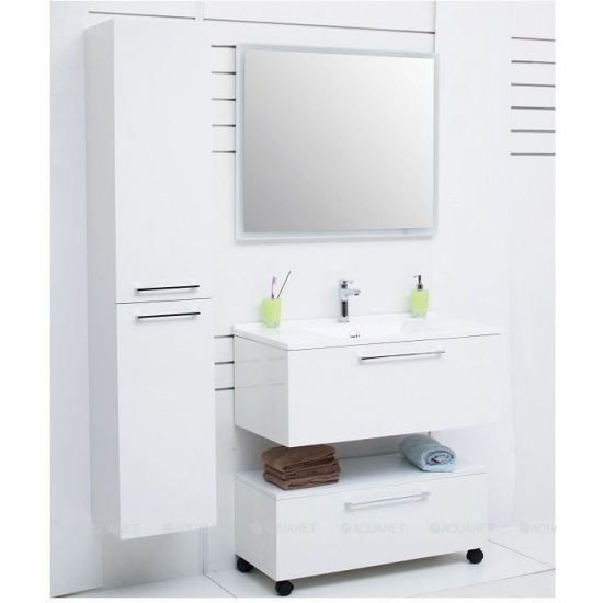 Шкаф-пенал DE AQUA Тока 1S с бельевой корзиной  30 L левый белый