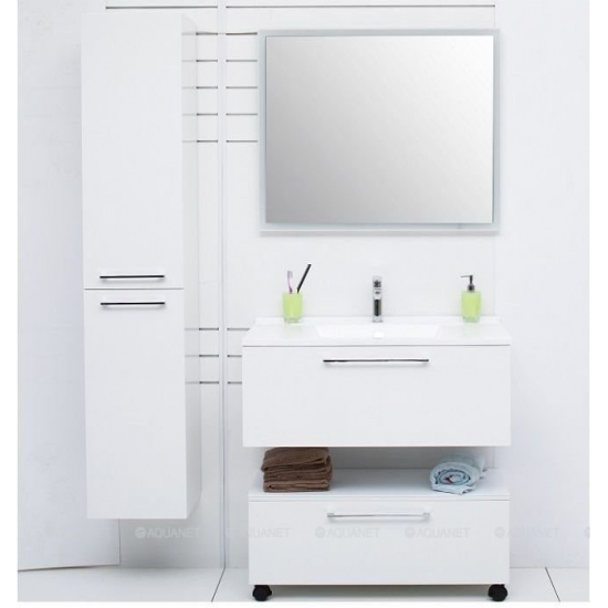 Шкаф-пенал DE AQUA Тока 1S с бельевой корзиной 35 L левый белый