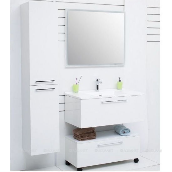 Шкаф-пенал DE AQUA Тока 1S с бельевой корзиной 35 L левый белый