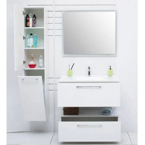 Шкаф-пенал DE AQUA Тока 1S с бельевой корзиной 35 L левый белый