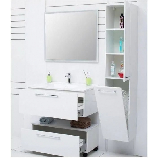 Шкаф-пенал DE AQUA Тока 1S с бельевой корзиной 35 R правый белый