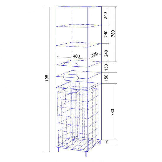 Шкаф-пенал LORANTO Стиль 40 с бельевой корзиной, правосторонний