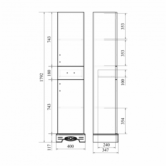 Шкаф-пенал MIRSANT Версаль Premium 35 универсальный ясень белое золото