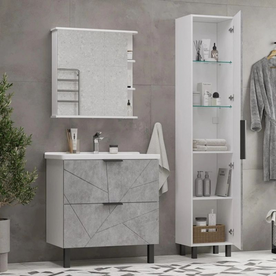 Шкаф-пенал MIXLINE Гранд-40 белый/бетон, универсальный