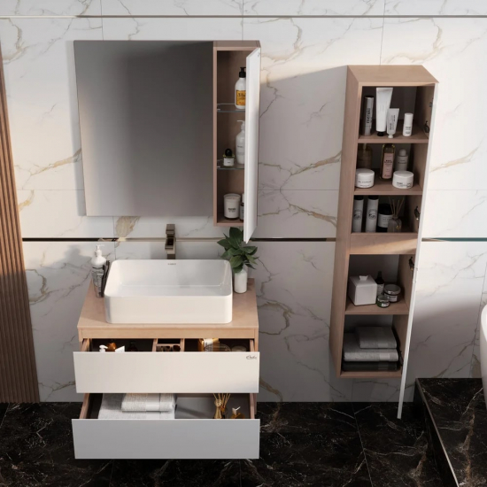 Шкаф-пенал ONIKA Алеста камень светлый, белый