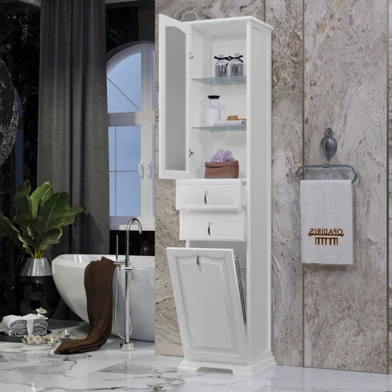 Шкаф-пенал OPADIRIS Риспекто 40 L, с бельевой корзиной, белый
