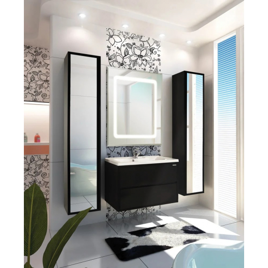 Шкаф-пенал с зеркалом АКВАТОН Римини New черный