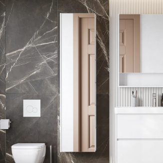 Шкаф-пенал с зеркалом АКВАТОН Сканди белый глянец, белый матовый