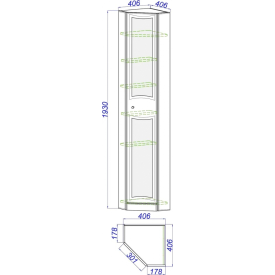 Шкаф-пенал с зеркалом AQWELLA Барселона угловой, белый глянец