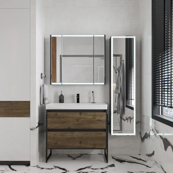 Шкаф-пенал с зеркалом STWORKI Кронборг МВК077 40, с подсветкой, черный