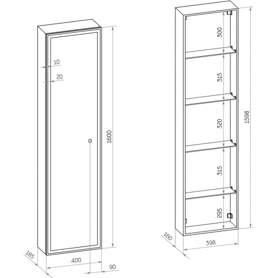 Шкаф-пенал с зеркалом STWORKI Кронборг МВК077 40, с подсветкой, черный