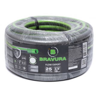 Шланг поливочный ПВХ BRAVURA Flow Expert Grey 3/4 (19мм), бухта 25 метров, вес 3,5кг, 3 слоя