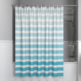 Штора для ванной IDDIS B05P218I11 Basic 180x180 бело-синяя полоска, c кольцами