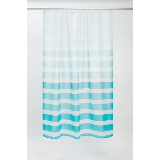 Штора для ванной IDDIS B05P218I11 Basic 180x180 бело-синяя полоска, c кольцами