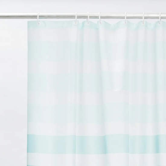 Штора для ванной IDDIS B05P218I11 Basic 180x180 бело-синяя полоска, c кольцами