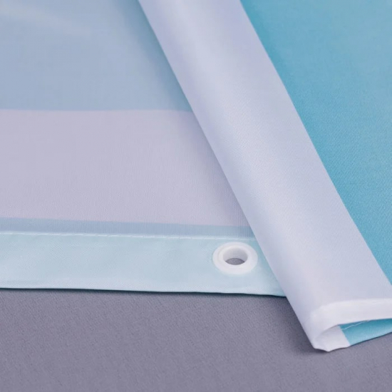 Штора для ванной IDDIS B05P218I11 Basic 180x180 бело-синяя полоска, c кольцами