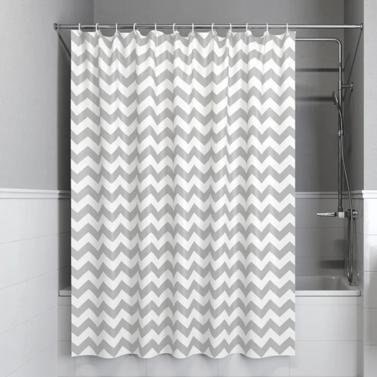 Штора для ванной IDDIS B07P118I11 Basic 180x180 бело-серая, c кольцами