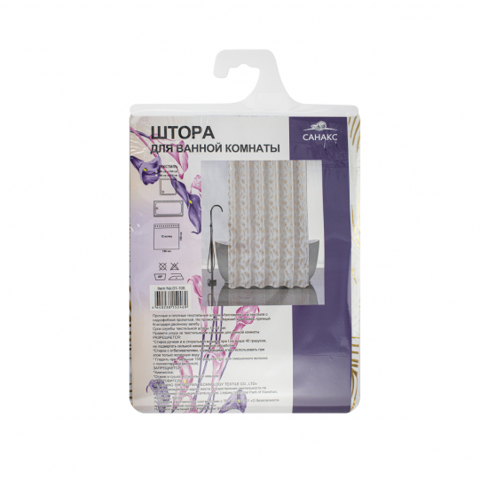 Штора для ванной САНАКС 01-106 180x180 Золотые перья на белом