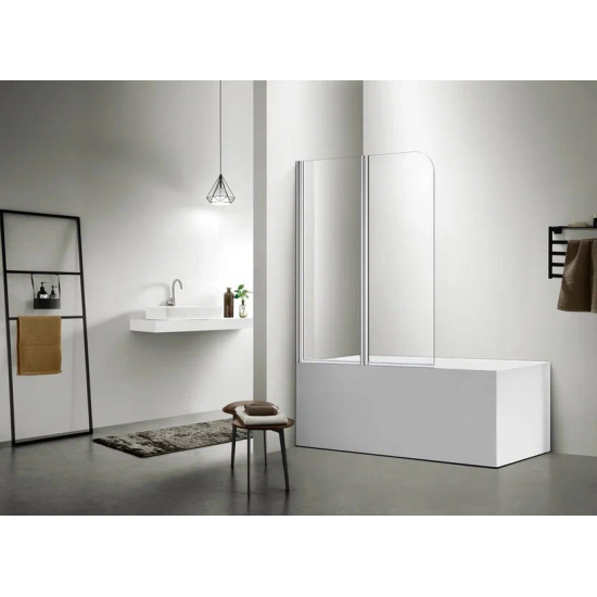 Шторка для ванны АКВАТЕК AQ DEL SBA 10015CH двухэлементная профиль хром, стекло прозрачное