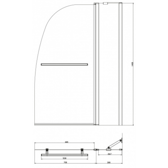 Шторка для ванны AZARIO BOSTON (70+30)x140 хром с поручнем