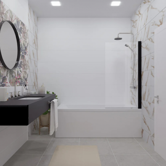 Шторка для ванны ТРИТОН Соло-Блэк 75x140, профиль черный матовый