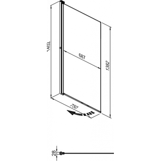Шторка для ванны ТРИТОН Соло-Блэк 75x140, профиль черный матовый