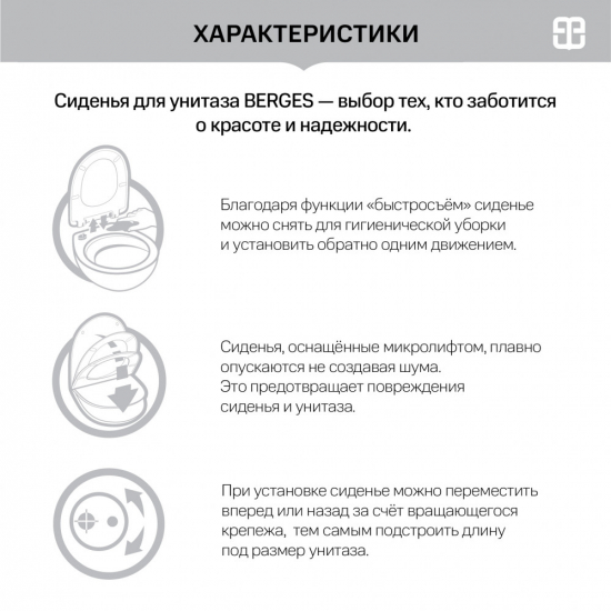 Сиденье для унитаза BERGES Wasserhaus Nord SO с микролифтом, быстросъёмное