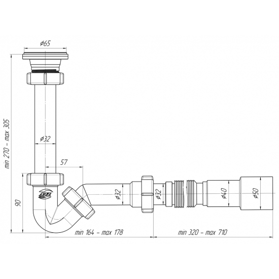 Сифон для биде АНИ ПЛАСТ BD1016 1 1/4" с гофрой 32*40/50 