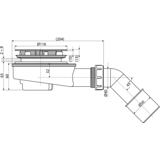 Сифон для душевого поддона ALCA PLAST A491CR заниженный хром