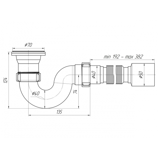 Сифон для душевого поддона АНИ-ПЛАСТ 1 1/2"*40 с гибкой трубой 40/50 Е115 