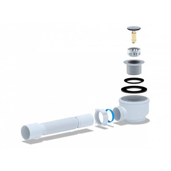 Сифон для душевого поддона АНИ-ПЛАСТ 1 1/2"*50 с гибкой трубой 40*50 Click-Clack Е415CLS c сеткой